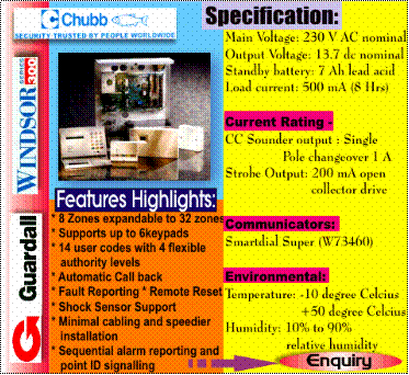 Guardall Windsor 300 Series 8 Zones Alarm System , distributed by CHUBB. Call us at 04-4906358 for more detail.