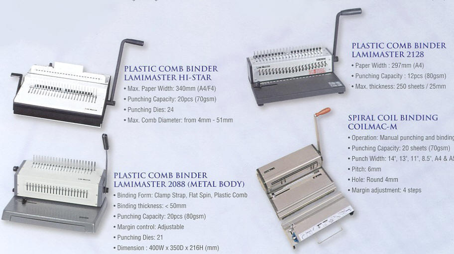 Plastic Comb Binder Lamimaster Hi-Star, Lamimaster 2088,Lamimaster 2128, Spiral Coil Binding Coilmac-M, Kulim Typewriters