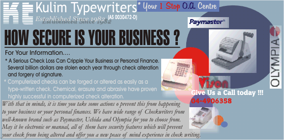 We have wide rang of checkwriter from Paymaster, Uchida, Olympia and etc.