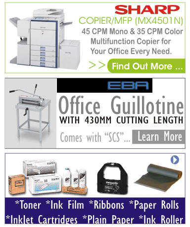 Sharp MX4501N Multifunction Copier, EBA 435M Office Guillotine, Toner, Ink Film, Ink Roller, Paper Rolls, InkJet Cratdriges, Plain paper, Ribbons