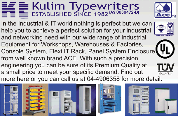 Kulim Typewriters sells wide range of Industrial Equipment for Workshops, Warehouses & Factories, Console System, Flexi IT Rack, Panel System enclosure