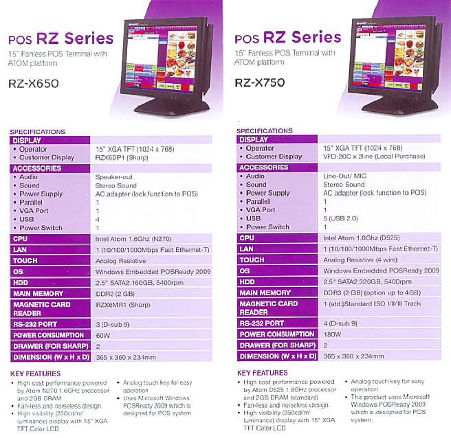 Sharp RZ-X650 POS , RZ-X750 POS, XE-A307 ECR