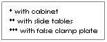 Text Box: * with cabinet
** with slide tables
*** with false clamp plate
