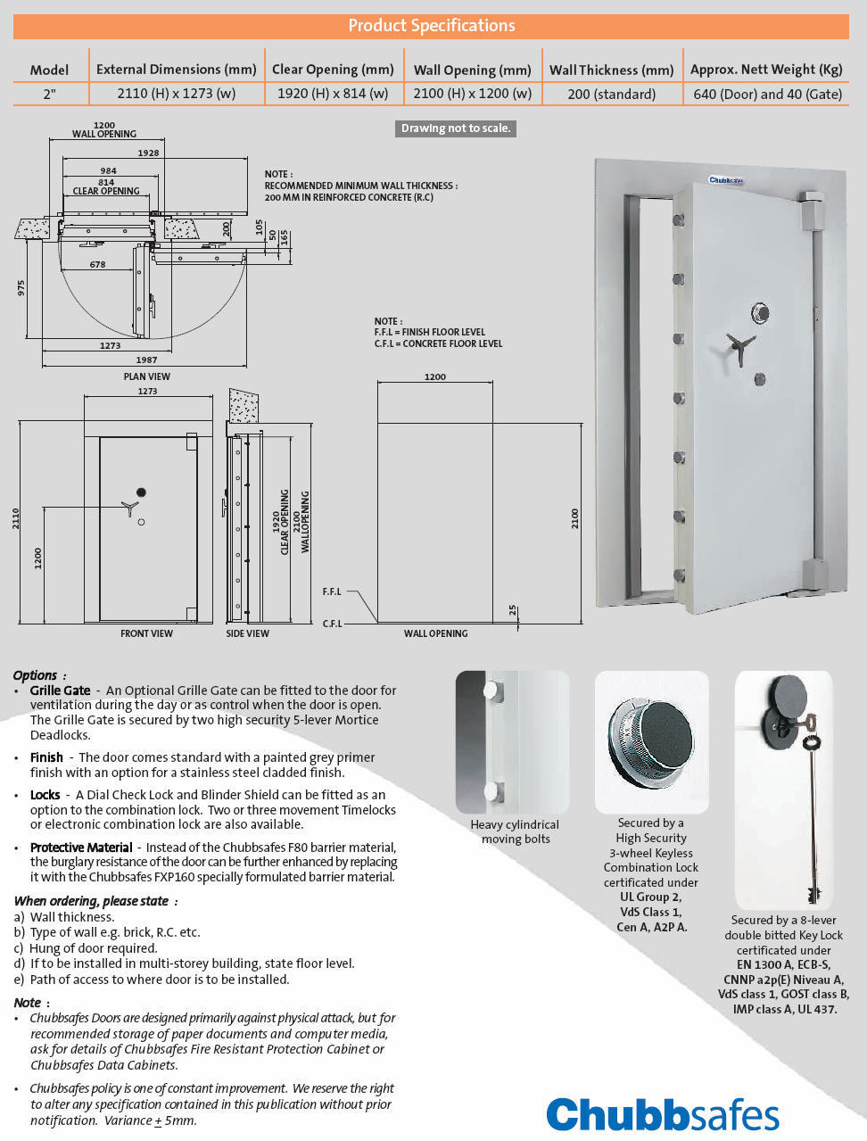 2" Strongroom Door Product Specifications